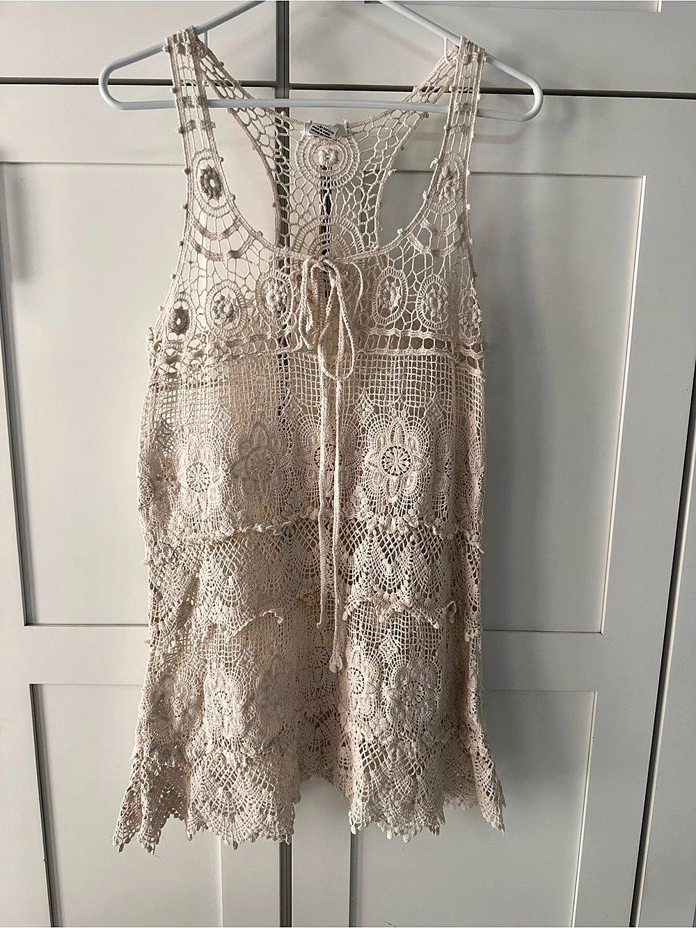 MAROA Crochet Lace Tank Top in Cream Size S/M